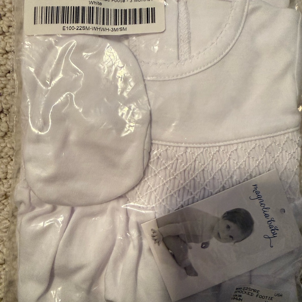 Magnolia Baby White Smocked Baby Footie